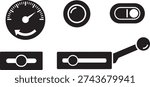 Black and white sketched of various control knobs and dials