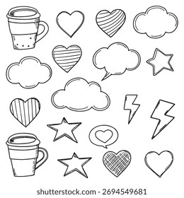 Conjunto de Elementos Sketchy en blanco y negro