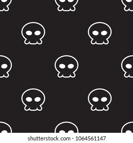 black and white skull cartoon object seamless pattern on black background, vector illustration