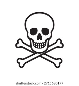 Schwarz-weißer Schädel mit gekreuzten Knochen Symbol Tod, Vektorgrafik-Design-Vorlage, einzeln auf weißem Hintergrund.