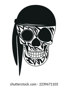 Black and white skull for the day of the dead. Illustration in the Mexican style for creating stickers, tattoos, print.