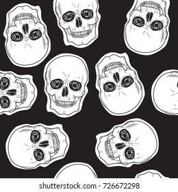 Black and white skull fabric textile background seamless pattern