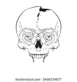 black and white skull with flower eyes vector illustration