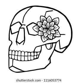 Black white skull and flower – stock illustration