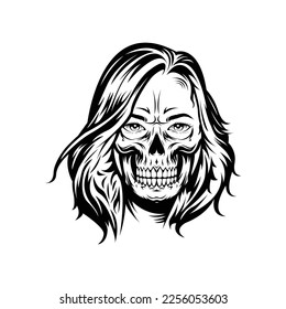 black and white skull girl Illustration vector