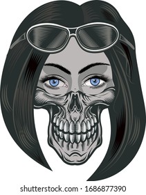 Black and white skull girl with rose