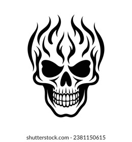 Black and white skull with hair illustration