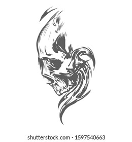 black and white skull illustration art, skull vector, for t-shirt or halloween design. Vector version also available in gallery