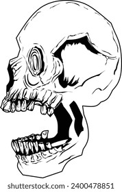 Black and White Skull Illustration Good for Stickers or T Shirt Mock Up