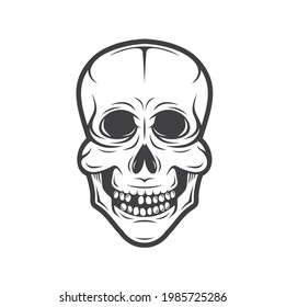 black and white skull illustration, vector art.