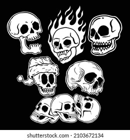 black and white skull image collection, hand drawn style, premium vector illustration
