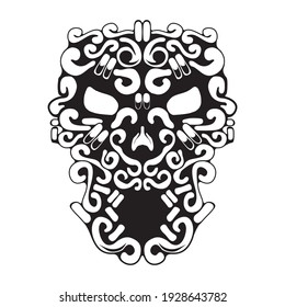 black white skull ornament illustration vector graphic