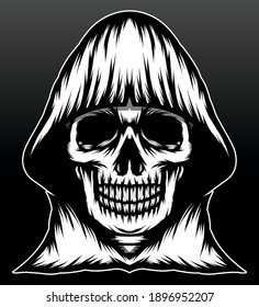 Black white skull reaper. Premium vector
