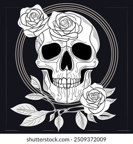 Black and White Skull with roses