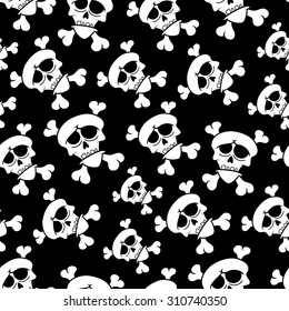 Black and white skull seamless pattern.