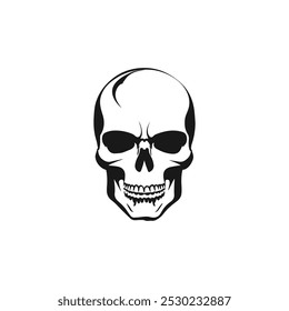 A black and white skull silhouette vector illustration.
