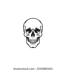 A black and white skull silhouette vector design in white background.