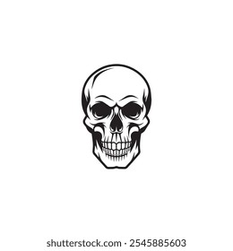 A black and white skull silhouette vector design in white background.