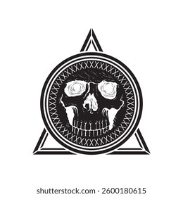 black and white skull symbol with triangle background. means warning about something dangerous. suitable for design elements, community symbols or design backgrounds