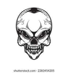 black and white skull tattoo artwork illustration