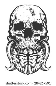 Vector de tatuajes de cráneo en blanco y negro
