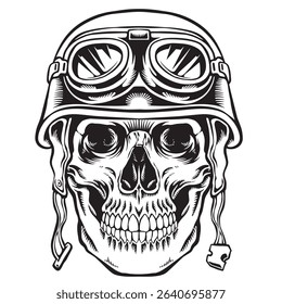Black and white skull uses tactical military helmet with glasses.