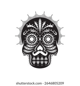 Design de vetor de crânio preto e branco. Com motivos abstratos, florais e de diamante. Adequado para fundos, elementos e outras necessidades de design