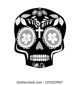 Black and white Skull vector Illustration. Poster to the day of the dead holiday.