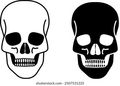 Black and white and white and black skulls isolated on a white background