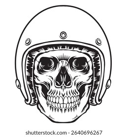 black and white skulls wearing various of motorcycle helmet with premium vector illustration