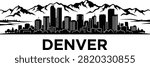 Black and white skyline graphic of Denver, Colorado, featuring the city’s buildings and the iconic Rocky Mountains in the background.