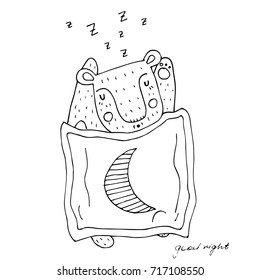 Black and white sleeping bear illustration