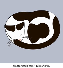 Black - white sleeping cat. Vector illustration