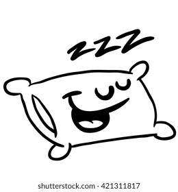 black and white sleepy pillow cartoon illustration