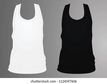 Black and white sleeveless t shirt. vector illustration