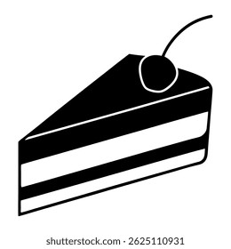 black and white slice of layered cake with cherry icon design