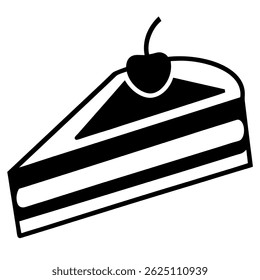 black and white slice of layered cake with cherry icon design
