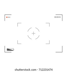 Black and white slr digital camera viewfinder. Camera back and focus frame view. Modern focusing screen. Vector illustration
