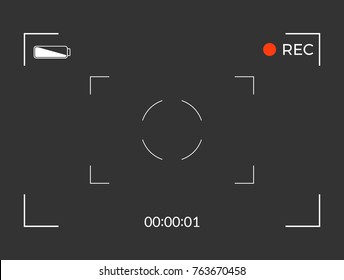 Black and white slr digital camera viewfinder. Camera back and focus frame view. Modern focusing screen. Vector illustration