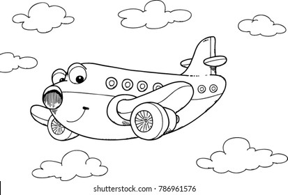 black & white small aircraft with propeller-vector drawing