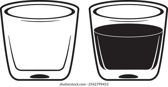 Black and White Small Glass Drink Vector Illustration
