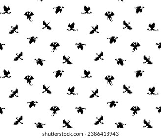 Black and white small pixel dragons silhouettes on white background seamless pattern. Vector for new year 2024 package, textile, mens clothing, packaging, wallpaper, apparel fabric, home decor.