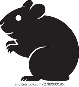 A black and white of a small rodent, likely a hamster or mouse, isolated on white background mammal