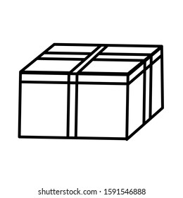 Black and white small simple linear icon of a beautiful holiday New Year's Christmas gift in a beautiful box with ribbons and a bow isolated on a white background. Vector illustration.