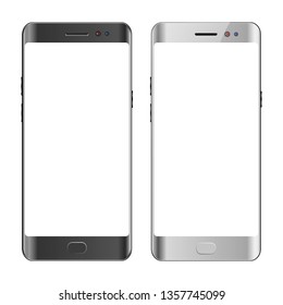 Black and white smartphone, blank screen mobile phone, isolated vector illustration