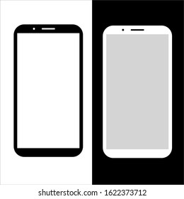 Black and white smartphone, blank screen mobile phone, isolated vector illustration