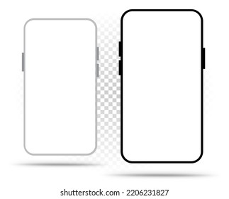 Black white smartphone device screen template on transparent background. Paste your mockups to show design. Non-standard solution to show web works portfolio. Empty screens UI UX presentation