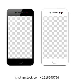 Black and white smartphone with flash on the screen and shadow on an isolated background. Mock up of phone with blank 
screen. Isolated Vector Illustration