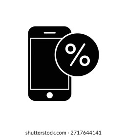 Black and white smartphone icon featuring percentage discount symbol design