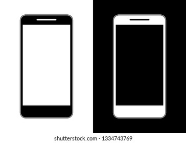 Black and white smartphone icon, vector illustration